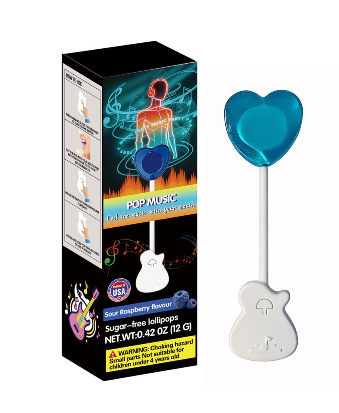 Music Lolly Sour Raspberry Flavour