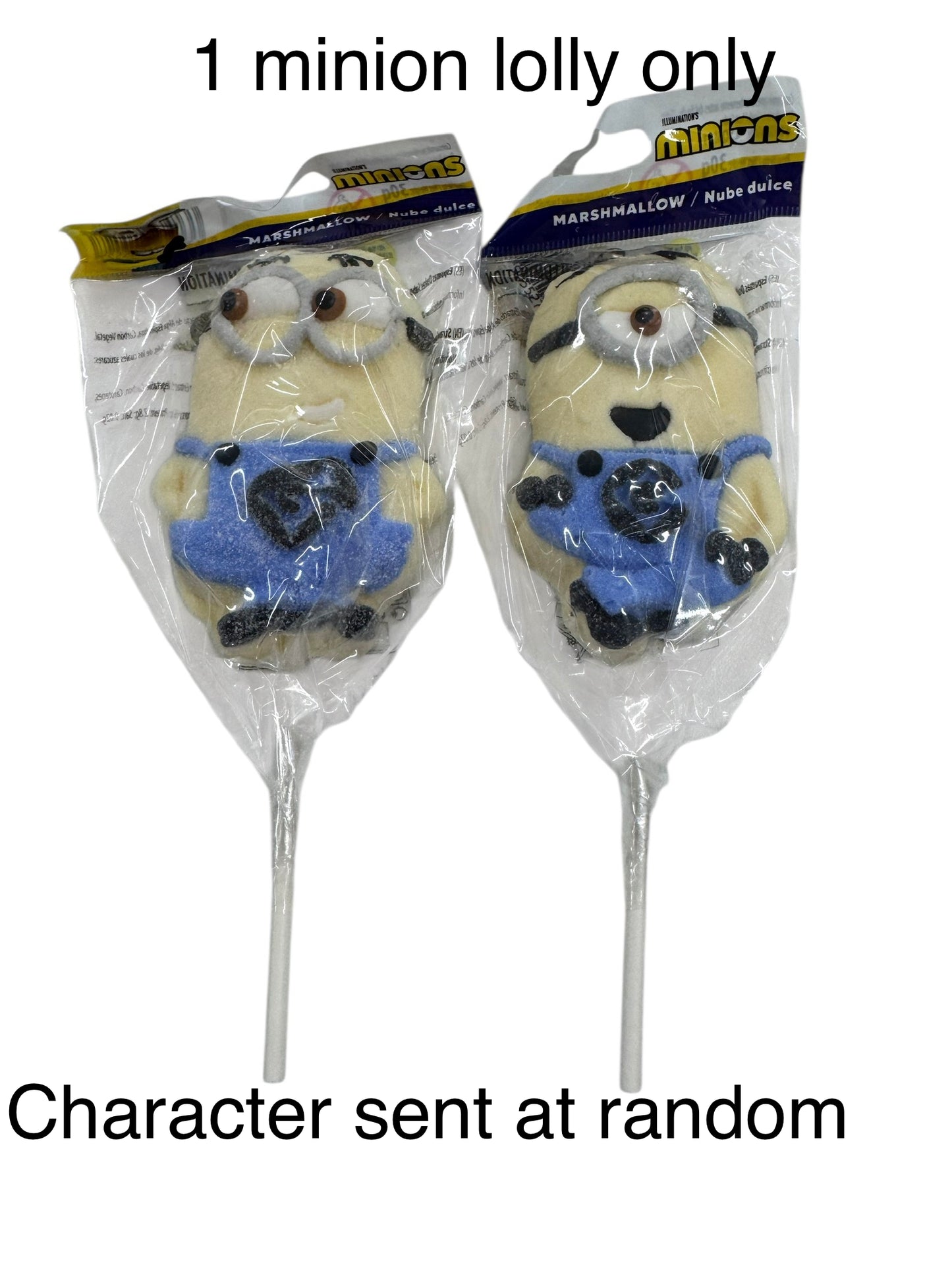 1 Minions marshmallow lolly - colour sent at random