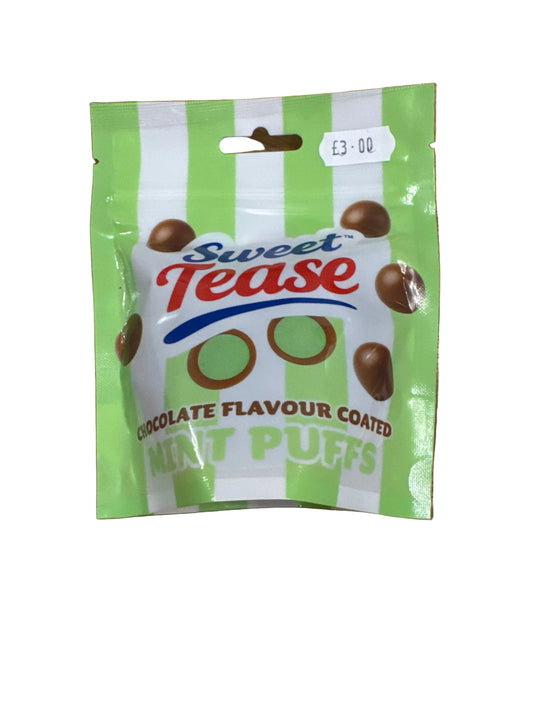 Sweet tease chocolate flavour coated mint puffs